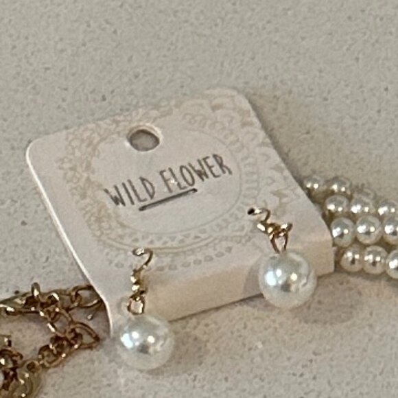 WILD FLOWER 4 Strand Fashion Faux Pearl Necklace & Earrings - Picture 7 of 7